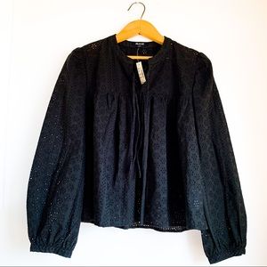 MADEWELL black boho embroidered peasant top!